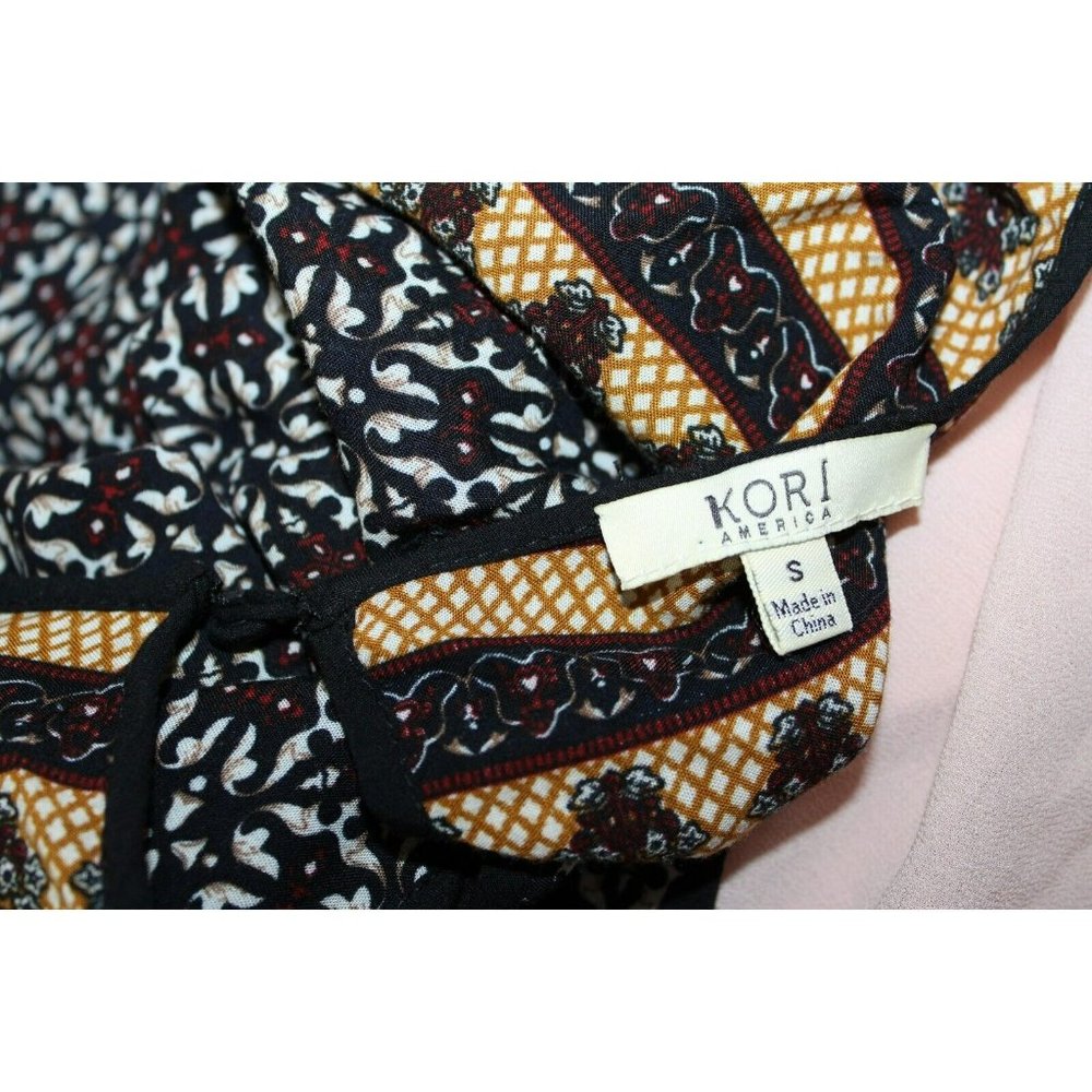 Kori America Womens Black Multicolor Long Sleeve V Neck Blouse S - Picture 6 of 6